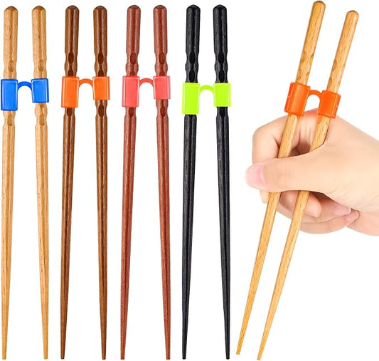 5 Pairs Reusable Chopsticks Helpers Training Chopstick for Beginner Replaceable Practice Chopsticks Non-slip Training Chopstick for Adults Learner(Wood,Multi Colors)