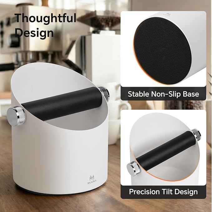 Espresso Knock Box Large Capacity - 15 Pucks Coffee Knock Box with Barista Towels, Removable Knock Bar & Non-Slip Base, Steel Coffee Puck Bin for Home, Espresso Accessories, White