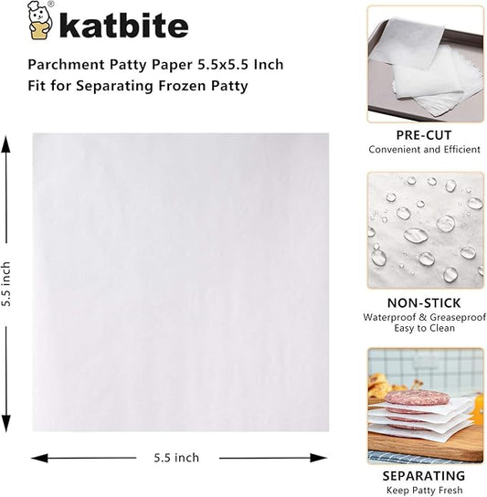 Katbite Hamburger Patty Paper 1000Pcs, 5.5"x5.5" Non Stick Parchment Paper Squares Sheets for Patty Seperate, Burger Press, Ground Beef, Freezing or Candy Wrappers, Use for Oven, Microwave or Freezer