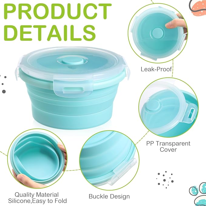 4 Pcs Collapsible Bowls with Lids Silicone Camping Food Storage Container Expandable Folding Salad Lunch Box Travel Container for Hiking Camping
