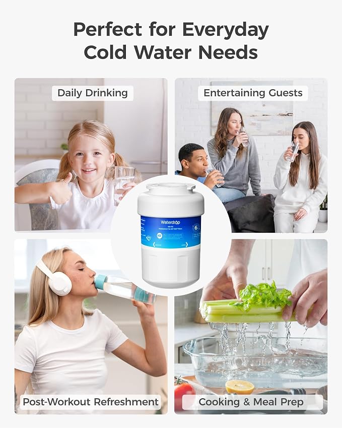 Waterdrop WD-F13 Refrigerator Water Filter, Replacement for GE® MWF® | Replacement for SmartWater® MWFP, MWFINT, MWFA, GWF, HDX FMG-1, Kenmore® 9991, GSE25GSHECSS, WFC1201