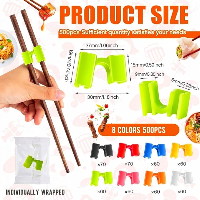 500 Pcs Reusable Chopsticks Helper Multicolor Plastic Practice Chopstick Trainer Hinges Connector Training Chinese Chop Non Slip Stick Helper for Adult Learner Beginner