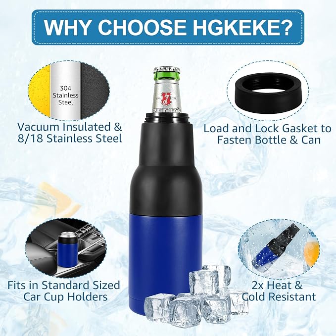 12oz Universal Beer Bottle Holder Double Walled SS Beer Can Cooler | 3 in 1 Can Koozie with Beer Opener Vacuum Insulated - fit Fishing, Camping Outdoor Activities(Royal Blue)