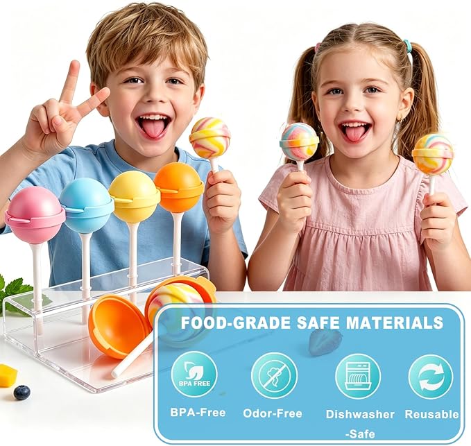 Silicone Lollipop Ice Cream Maker Molds,Colorful Diy Popsicle Molds for Kids,Creative Sphere Ice Pop Mold for Summer Parties, Reusable Popsicle Molds Easy Release(4pcs)