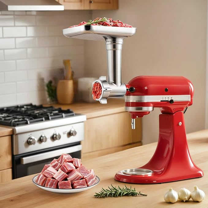 Metal Meat Grinder Attachment for KitchenAid Stand Mixers of All Models | Sausage Stuffer, Food Processor, Aluminum Alloy, Not Dishwasher Safe, Hand Wash Only, Mixer/Machine NOT Included