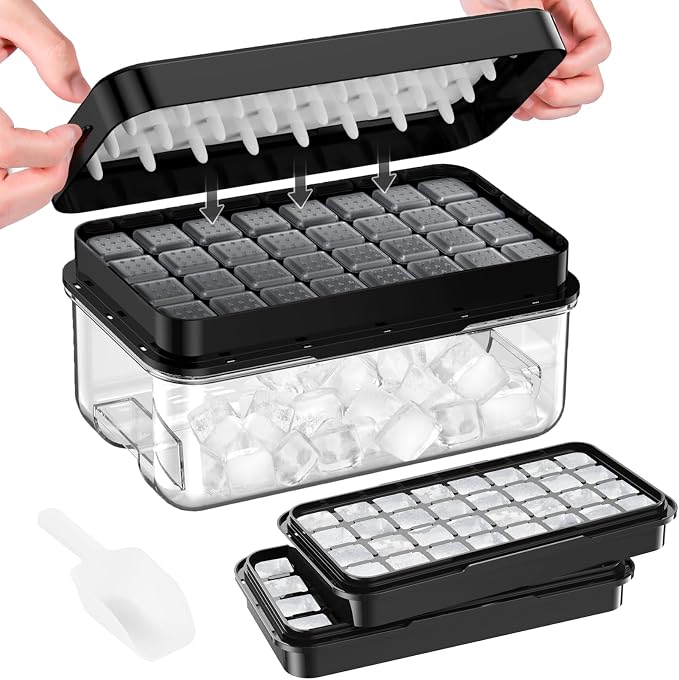 1.0" Ice Cube Trays for Freezer, PHINOX Ice Tray, 2-Tier(32Cubes/Tier)Black