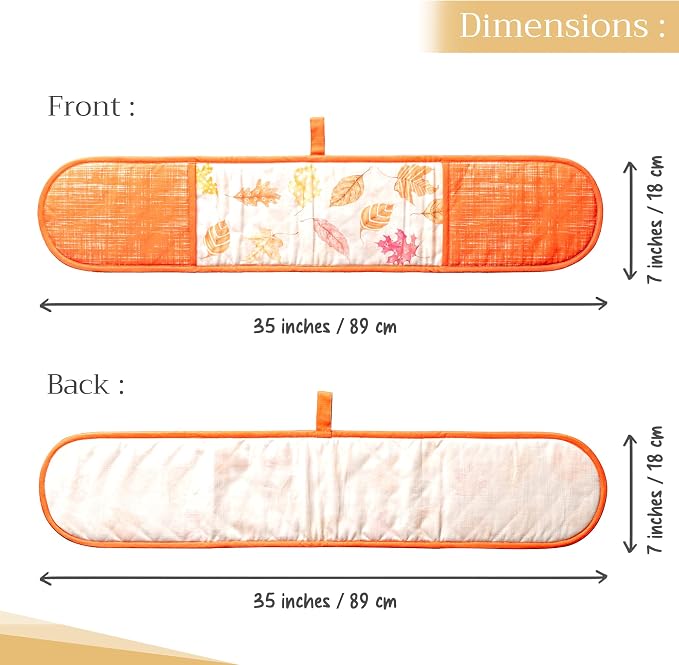 Maison d' Hermine Double Oven Mitts 100% Cotton Double Oven Glove (7"x35") | Heat Resistant BBQ Cooking Gloves with Loop Baking Kitchen Home Hotel Farmhouse Thanksgiving Christmas - Colours Of Autumn