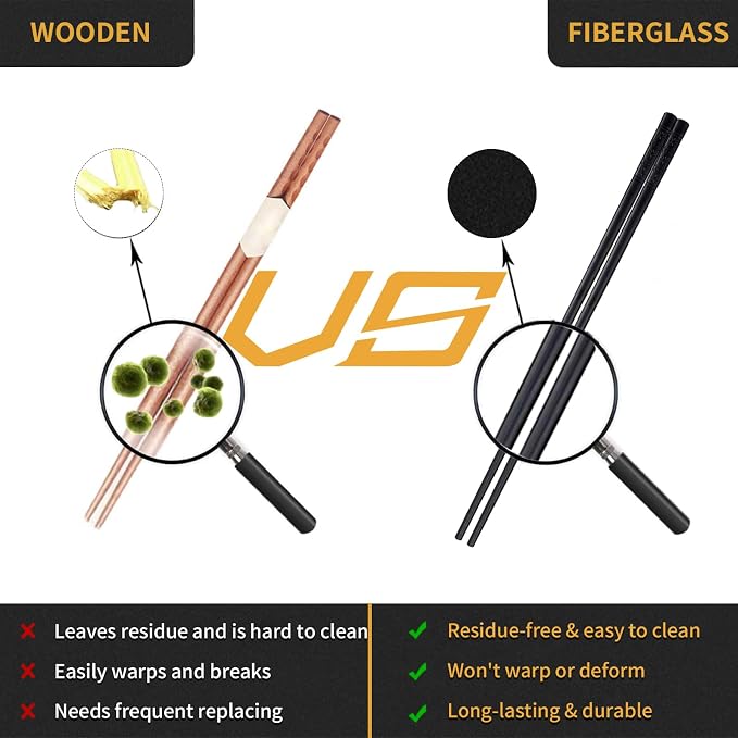 12 Pairs Fiberglass Chopsticks Reusable Chop Sticks Black Chopstick Dishwasher Safe Japanese