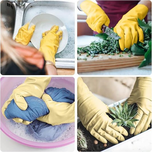 Disfore Rubber-Gloves Dishwashing Gloves for Cleaning-Kitchen - 2 Pairs Long Household Cleaning Gloves for Washing Dishes