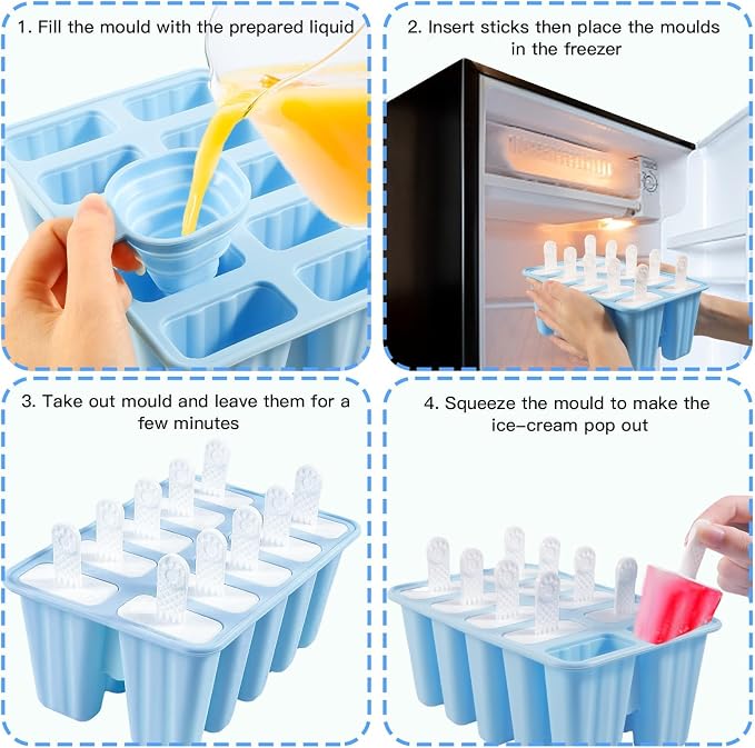 Popsicle Molds, 10 Pieces Silicone Popsicle Molds with Sticks BPA Free Ice Pop Molds Reusable Easy Release Ice Popsicle Maker, Blue