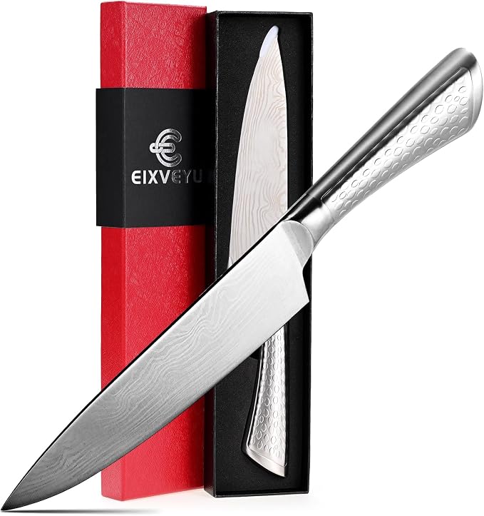 Chef Knife 10 inch Kitchen Knife Damascus Pattern Stainless Steel with Non-slip Hollow Handle