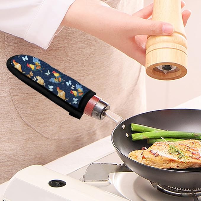 Coldinair 2PCs Chicken Butterfly Navy Hot Handle Holders Pan Handle Sleeves Heat Resistant Pan Handle Covers for Kitchen Cooking Baking,Washable