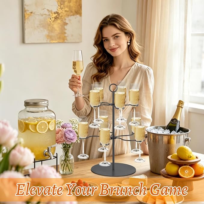Cocktail Tree Stand for Parties Brunch,2 Tiers 10 Holders Drink tower Wine Glass Holder Stand,Champagne Tower Martinis Tree,Wine Glasses Display Margarita tower Drink stand for Mimosa Bar Party Bridal