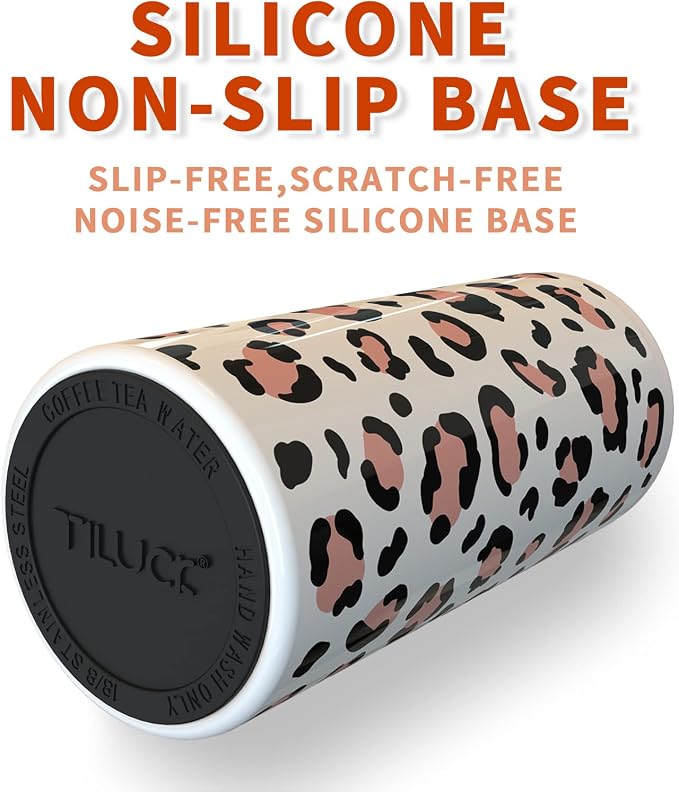 TILUCK Skinny Can Cooler, Stainless Steel Insulated Slim Cans, 12 oz | Beer & Hard Seltzer, Doucle-Walled Stainless Steel Insulated Slim Cans, Slim 12 oz(Leopard Print)