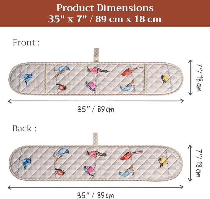Maison d' Hermine Double Oven Mitts 100% Cotton Double Oven Glove (7"x35") | Heat Resistant BBQ Cooking Gloves with Loop Baking Grilling Kitchen Hotel Home Farmhouse Spring Summer - Birdies on Wire
