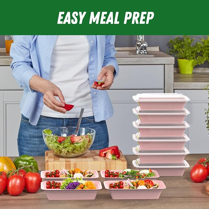 50 Pack (100-Piece) 32 oz Meal Prep Containers with Easy Open Lids, Pink | Sturdy Leakproof & Food Safe, Microwave, Freezer, Dishwasher Safe Prep Containers, To Go Take Out Plastic Food Storage