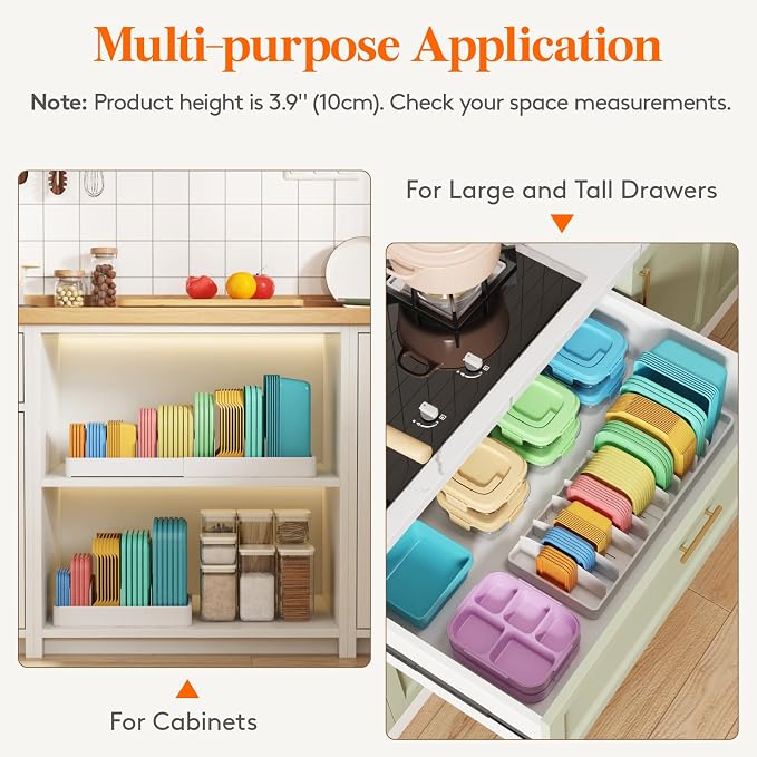 Lifewit Kitchen Cabinet Organizer for Food Contanier Lid with 9 Sections | Expandable Lid Holder with 8 Adjustable Dividers for Pantry Organizers and Storage, White, Extra Large, 13"-24"