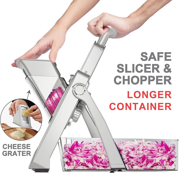 SUPMAKIN Safe Mandoline Slicer, Adjustable Vegetable Food Slicer and Chopper, Potato Fries Fry Cutter, Veggie Salad Chopper, New Kitchen Chopping Artifact Gifts 2026 (SliverGray)