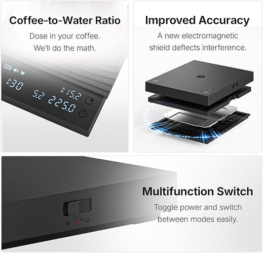 TIMEMORE Coffee Scale Basic 3.0 with Coffee-to-Water Ratio/Water Flow Rate/Timer Function, Free Switching of Ounce/kg Units, Digital Scale for Espresso and Pourover Mode, Black