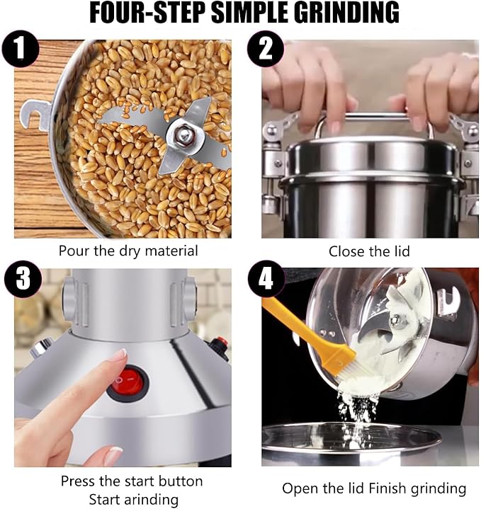 Grain Grinder 150g High-speed Spice Herb Electric Stainless Steel Grain Mill 850W for Corn,Flour,Wheat,Pepper and Coffee Bean