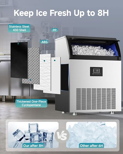 EUHOMY Commercial Ice Maker,350lbs/24H,Stainless Steel Under Counter Ice Machine with Water Filter,44lbs Storage Capacity, 126 Cubes in 8-12 Mins, Freestanding Ice Machine for Home/Bar/Cafe/Restaurant