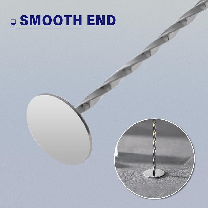 BRIOUT 2 Pcs Bar Spoon, 12 Inches Long Handle Drink Stirrer, Stainless Steel Bar Cocktail Mixing Spoons with Round Base for Stirring, Silver
