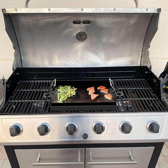 DcYourHome Universal Griddle Insert for Gas Grill/Gas Stove, Nonstick Carbon Steel Flat Top Griddle Plate for Camp Chef, Nexgrill, Kenmore Etc. All Gas Grills, Flat Top for Stove 4 Burner 17" x 13"