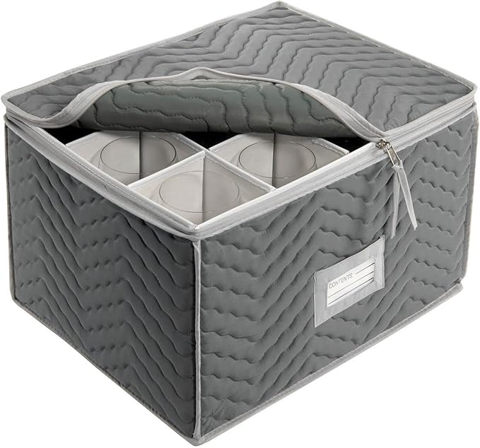 Richards Homewares Micro Fiber Deluxe Twelve Section Stemware Chest-Grey (7093)