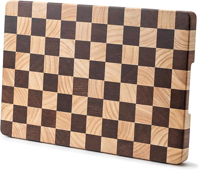 Wood Cutting Board Butcher Block, Wooden Chopping Board with Checkerboard Pattern and Inner Side Handles Meat Cheese Charcuterie Board, Ideal for Chopping, Slicing, and Dicing 14 * 9.5 Inch