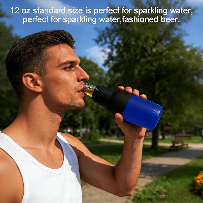 12oz Universal Beer Bottle Holder Double Walled SS Beer Can Cooler | 3 in 1 Can Koozie with Beer Opener Vacuum Insulated - fit Fishing, Camping Outdoor Activities(Royal Blue)