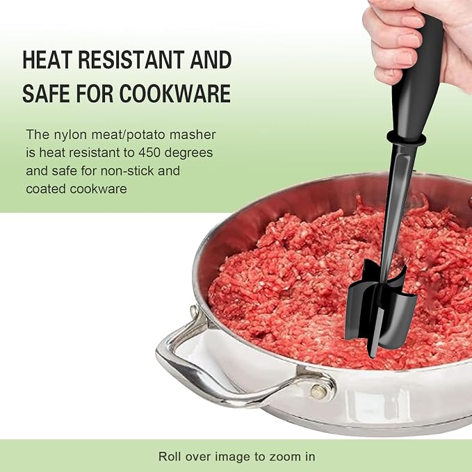 Meat Chopper, 5 Curve Blades Ground Beef Smasher, Heat Resistant Hamburger Smasher Tool, Nylon Potato Masher Utensil, Ground Meat Chopper, Meat Separator Tool for Hamburger, Non Stick Mix Chopper