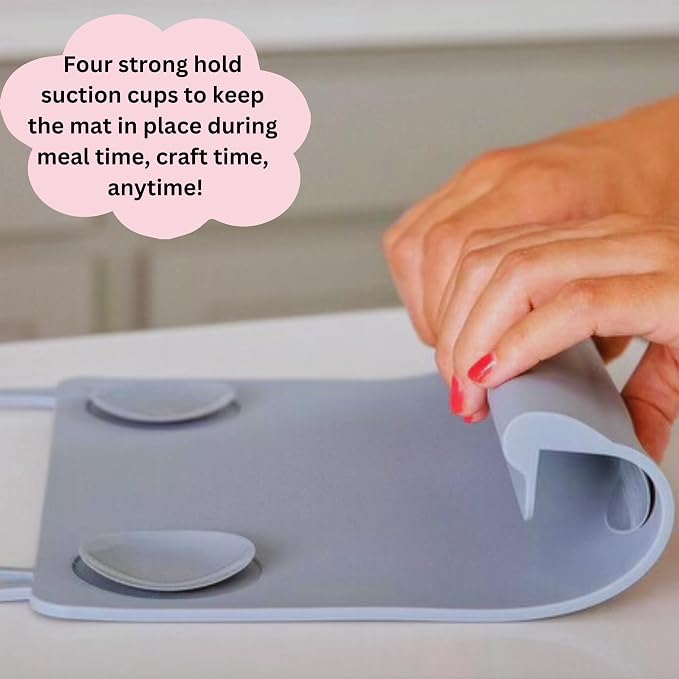 Silicone Placemat with Table Edge Bumper for Baby Toddler Suction Cup Safety Mat (Slate Grey)