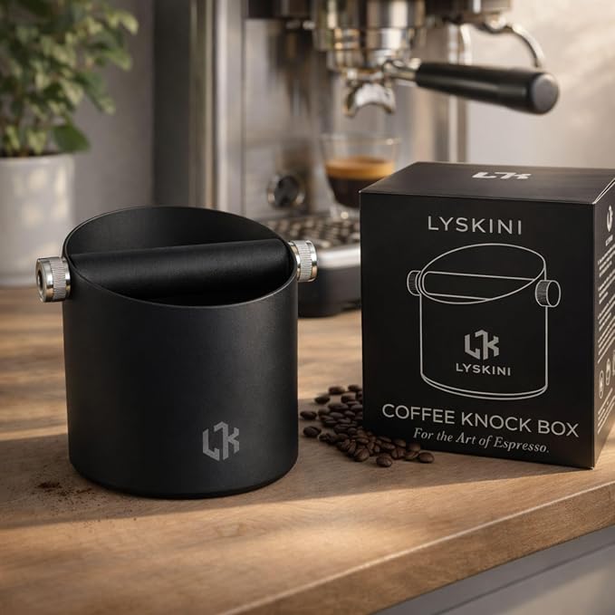 Espresso Knock Box – Coffee Knock Box Stainless Steel, 23-Puck Large Capacity Coffee Puck Knock Box with Non-Slip Base & Quiet Bar for Espresso Machine, Black