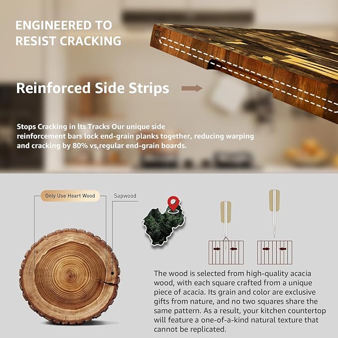 Walnut Wood Cutting Board for Kitchen, End Grain Chopping Board with Juice Groove, Heavy Duty Checkered Board for Cheese and Vegetables, Non-slip Feet, 17" × 12" × 1.5"