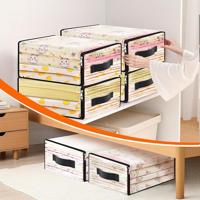 SpaceWhisper 4 Pack Clear Storage Bags, Plastic Blanket Storage Bags with Zipper and Handle, Moving Bags for Comforter, Bedding & Clothes, Closet Organizer and Under Bed Storage (17.7x15.7x7.9 Inch)