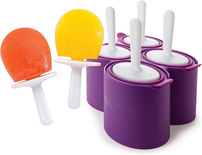 ZOKU Round Pop Molds - 4 Silicone Popsicle Molds with Reusable Sticks and Drip Guards, Easy-Release, BPA-Free