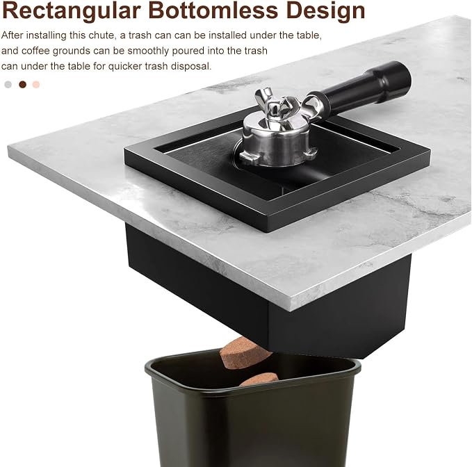 Bottomless Espresso Knock Box, Stainless Steel Coffee Grounds Container with Removable Bar & Bottomless Chute, Built-in Desktop Waste Bucket for Commercial Cafes Restaurants, Trapezoid