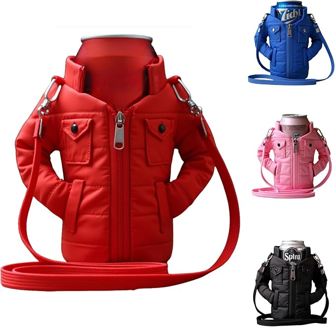 Gadgetime USA - 12oz Insulated Can Cooler Jacket (Red) - Beverage Holder with Detachable Strap - Beer/Soda Carrier - Can Holder with Shoulder Strap - Insulated Sleeve - Funny Gift for Friends & Family