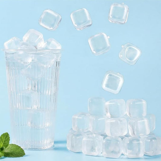 100 Pack Reusable Ice Cubes, Clear Plastic Ice Cubes, 1 Inch | Refreezable Square Cubes, Transparent Plastic Cubes without Diluting for Cocktails Coffee Wine Whiskey, Easy to Use