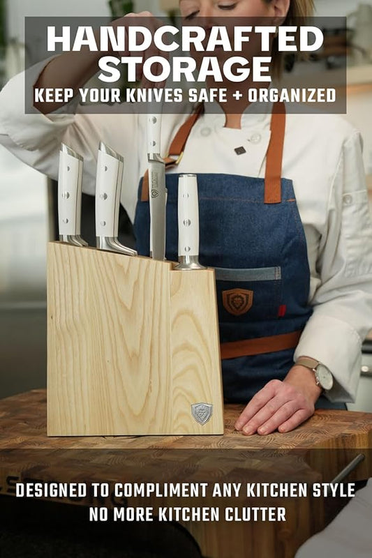 DALSTRONG Knife Set Block - 8 Piece - Gladiator Series - German High Carbon Steel Kitchen Set - Premium Food-Grade White ABS Polymer Handles - NSF Certified