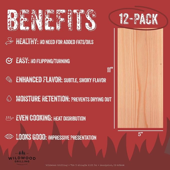 12-Pack Signature 5”x11” Cedar Grilling Planks for Salmon