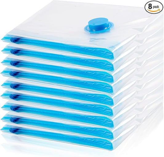 Vacuum Storage Bags, 8 Medium Space Saver Vacuum Sealed Bags for Clothes, Compression Bag Blanket Storage Travel Essentials