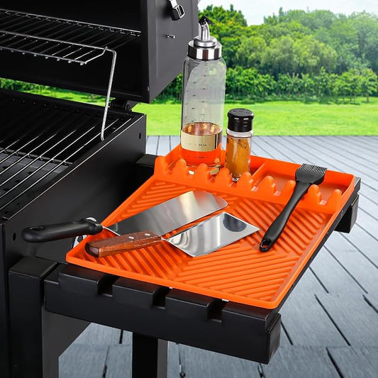 Find law Silicone Tools Mat for Griddle & Kitchen Countertop | Orange Side Shelf Spatula Mat with Drip Pad for Blackstone Weber Traeger Pit Boss Flat Top Grill Smoker, BBQ Gifts for Men