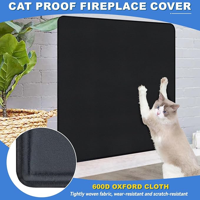 Magnetic Fireplace Cover, Fireplace Draft Stopper with 12 Pieces Strong Magnets, Fireplace Blanket for Heat Loss, Air Blocker for Winter and Summer, 48"x32", Black
