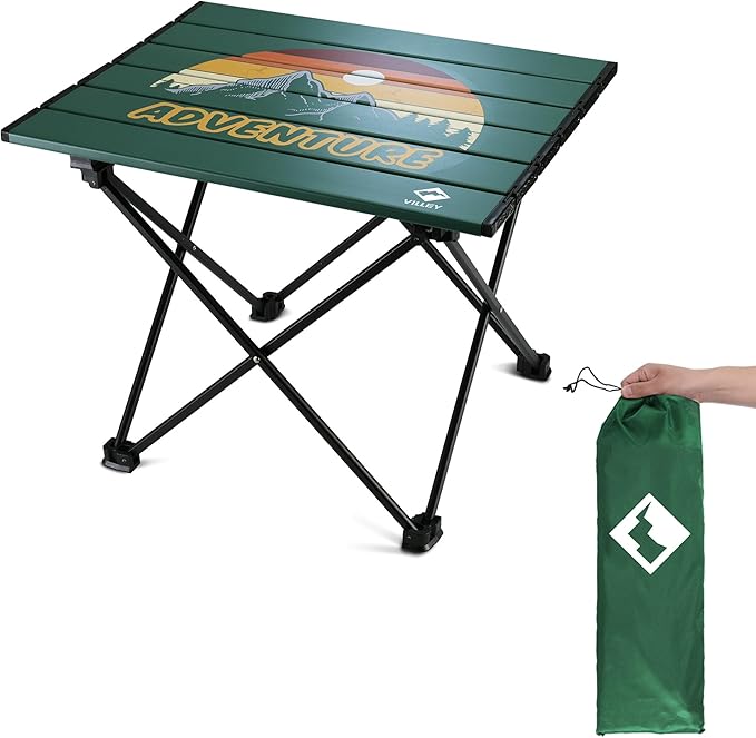 VILLEY Portable Camping Side Table, Ultralight Aluminum Folding Beach Table | Lightweight & Portable, Aluminum Folding Table with Carry Bag for Camping, Outdoor Cooking, Beach, Picnic, Boat & Travel