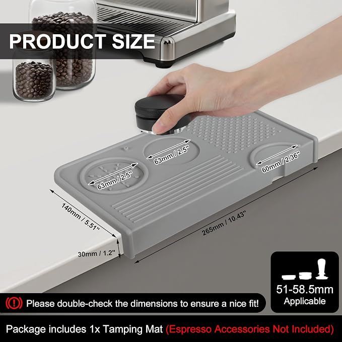 VOCOSTE Espresso Tamping Mat, Non-Slip, Protect Countertop, Gray | Large Surface for Consistent Tamping, Silicone Protects Counters From Dents, Stays Put During Use, Tamper Mat for Barista