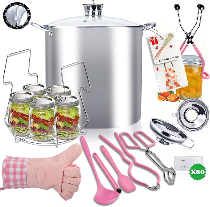 Canning Pot-Canning supplies starter kit, Stainless Steel Canning Tool Kits Set for Beginners, Water bath canner with rack for canning(Pink)
