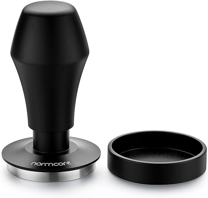 Normcore V4 Coffee Tamper 53.3mm - Spring-Loaded Tamper - Barista Espresso Tamper with 15lb / 25lb / 30lbs Replacement Springs - Anodized Aluminum Handle and Stand - Flat Base, Black