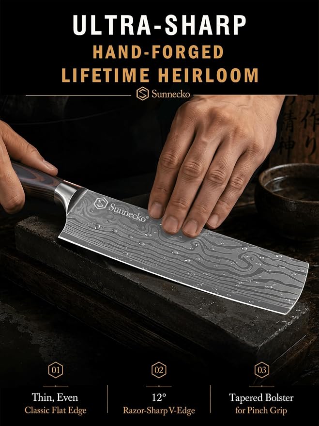 Nakiri Knife - 7" Chef Knife for Meat Cleaver Vegetable Chopping | 12° Edge Razor Sharp Kitchen Knife, High Carbon Steel Multipurpose Cleaver Knife with Sheath, Ideal Gift for Home Cooks Men