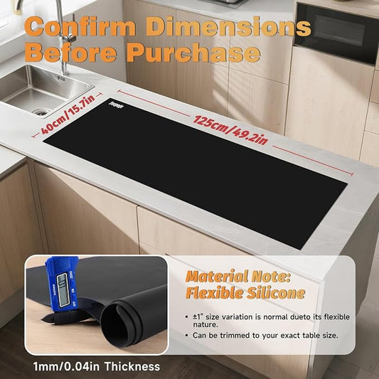 49.2" x 15.7" Large Silicone Mat for Kitchen Counter Protector, Cuttable | Silicon Countertop Protector Mat Heat Resistant Mats for Countertop, Cut to Fit Placemat Ship Roll by Foepoge, Black